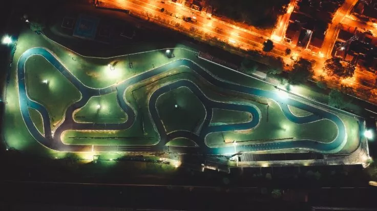 This photo shows a road at night.