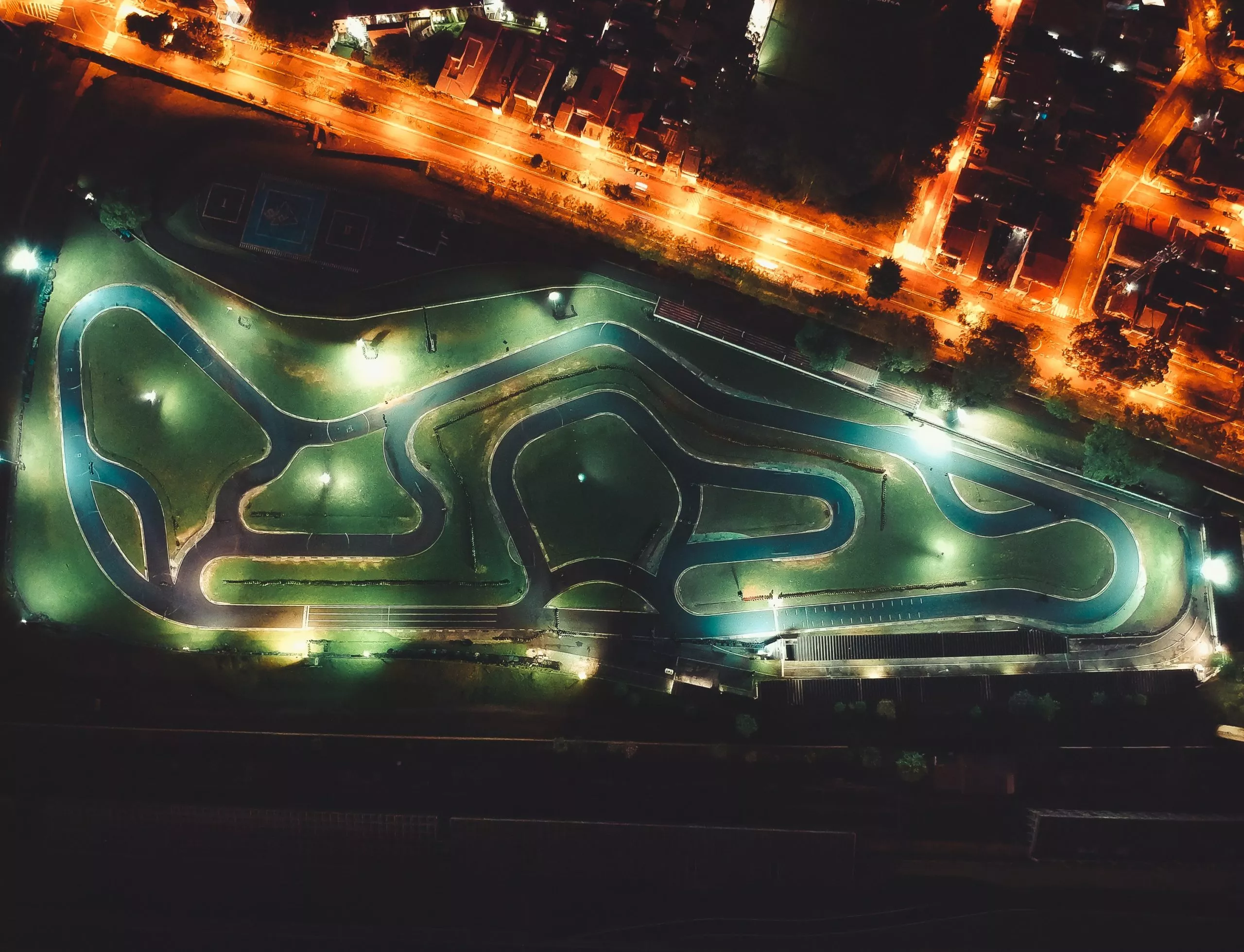 This photo shows a road at night.