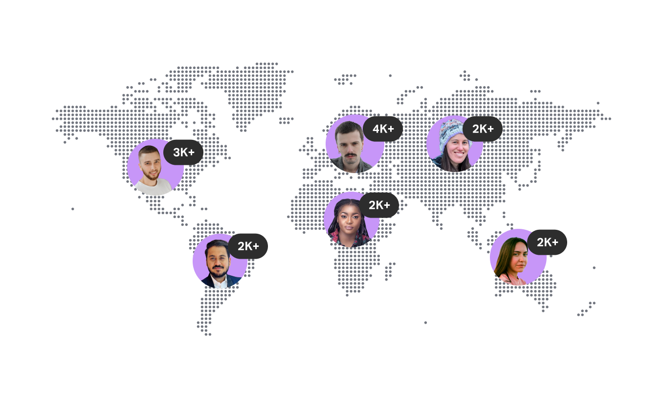 Illustration that highlights a global workforce that powers maanged testing solutions. 