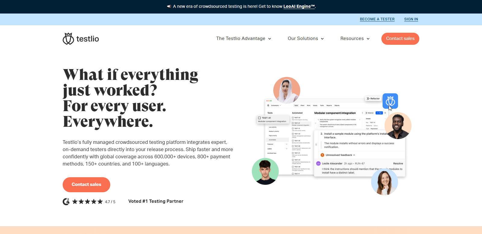 Screenshot of Testlio's homepage