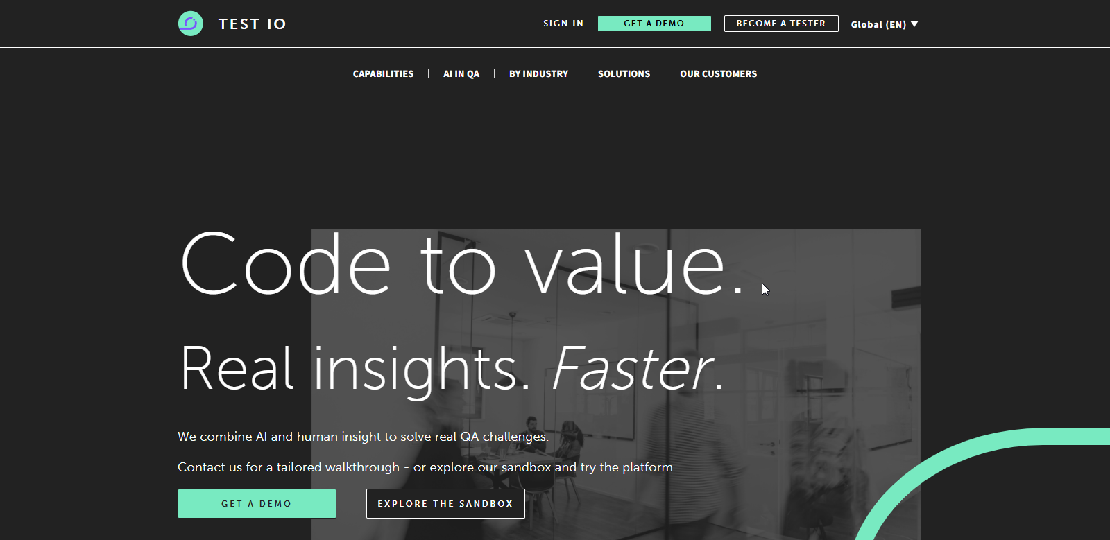 Screenshot of Test IO's homepage