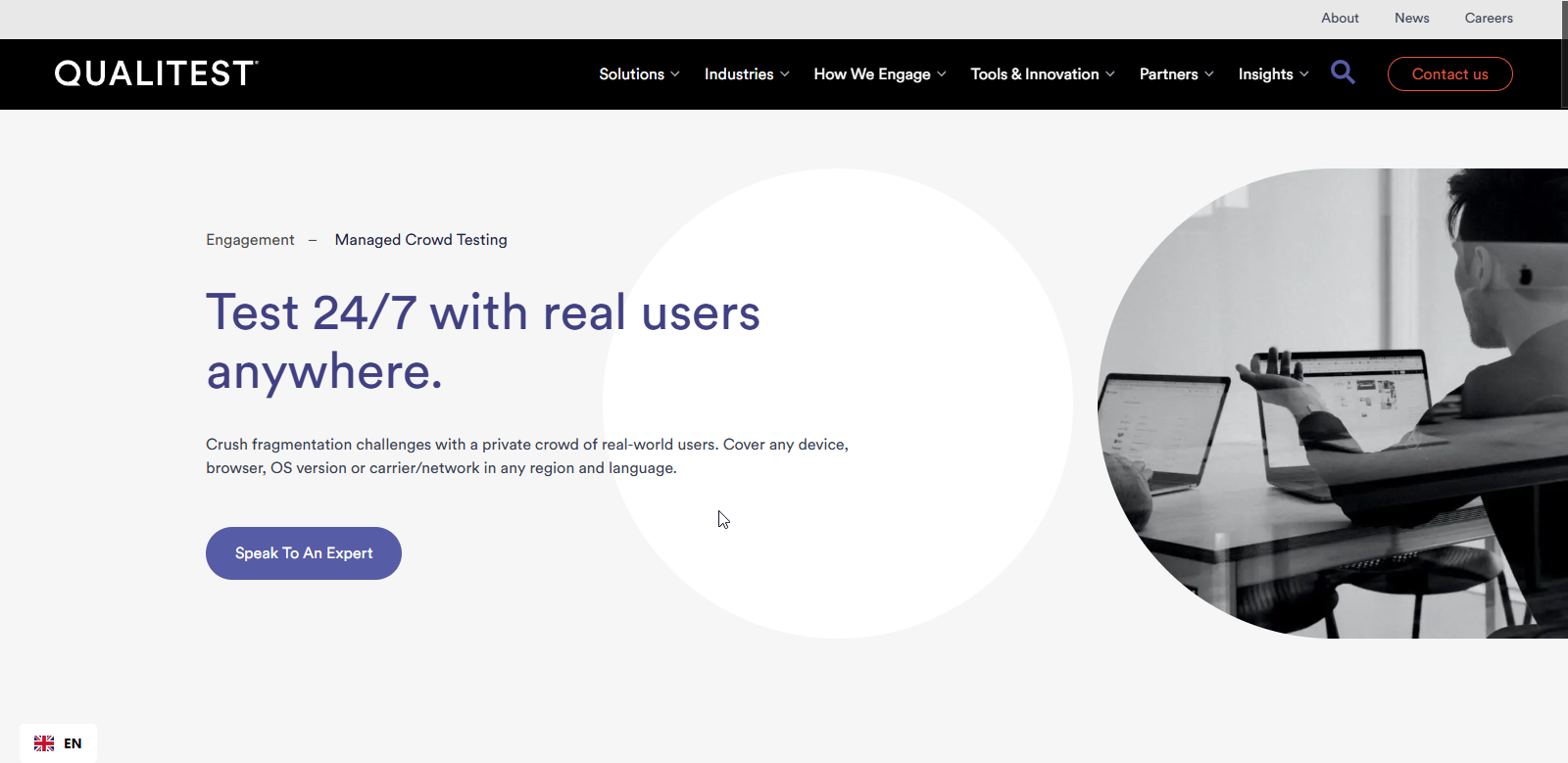 Screenshot of Qualitest's homepage