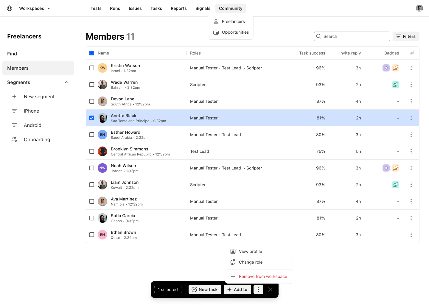 A platform still shows members of a workspace who can be added to new tasks.